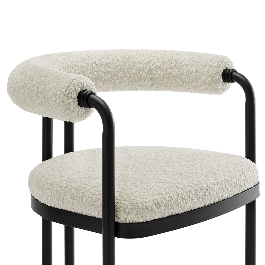 Carys Curved Back Boucle and Metal Counter Stool in Black Pearl