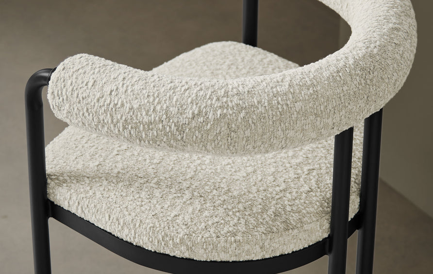 Carys Curved Back Boucle and Metal Counter Stool in Black Pearl