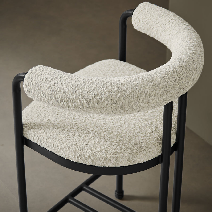 Carys Curved Back Boucle and Metal Counter Stool in Black Pearl