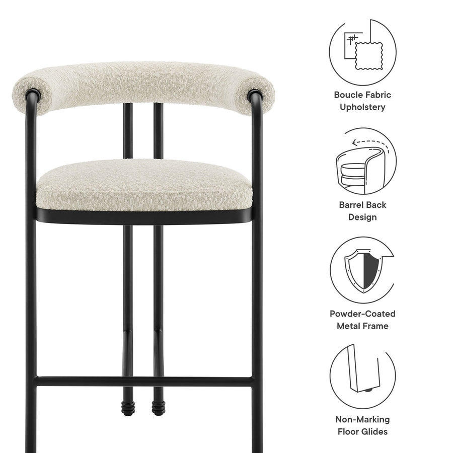 Carys Curved Back Boucle and Metal Counter Stool in Black Pearl