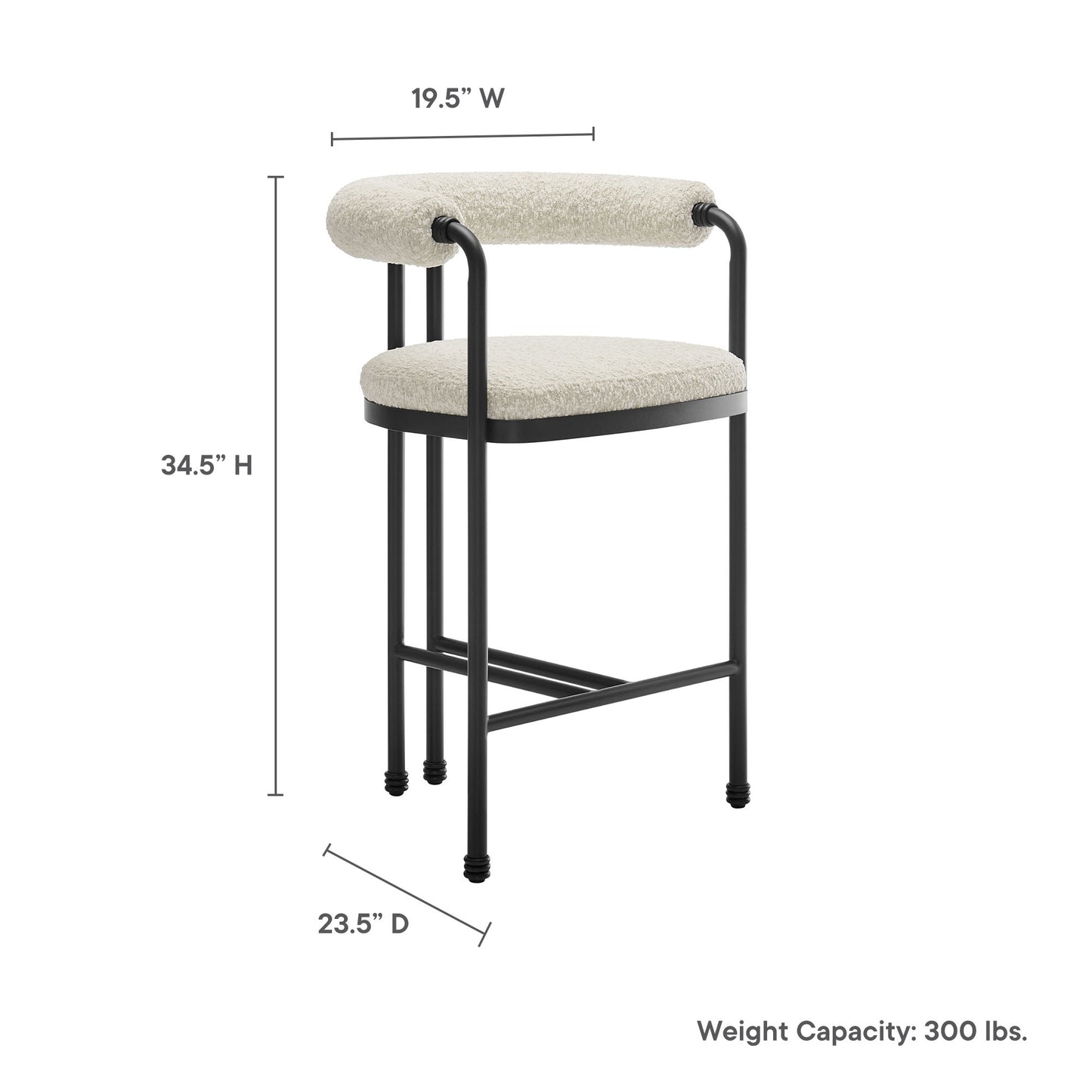 Turin Curved Back Boucle and Metal Counter Stool by Furniture For America