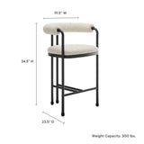 Carys Curved Back Boucle and Metal Counter Stool in Black Pearl