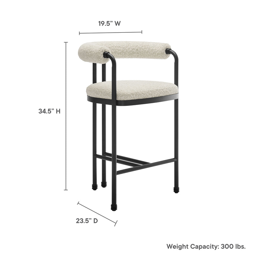 Carys Curved Back Boucle and Metal Counter Stool in Black Pearl