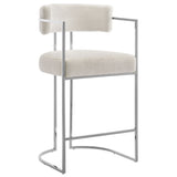 Paxton Curved Back Fabric and Metal Counter Stool in Silver Cream