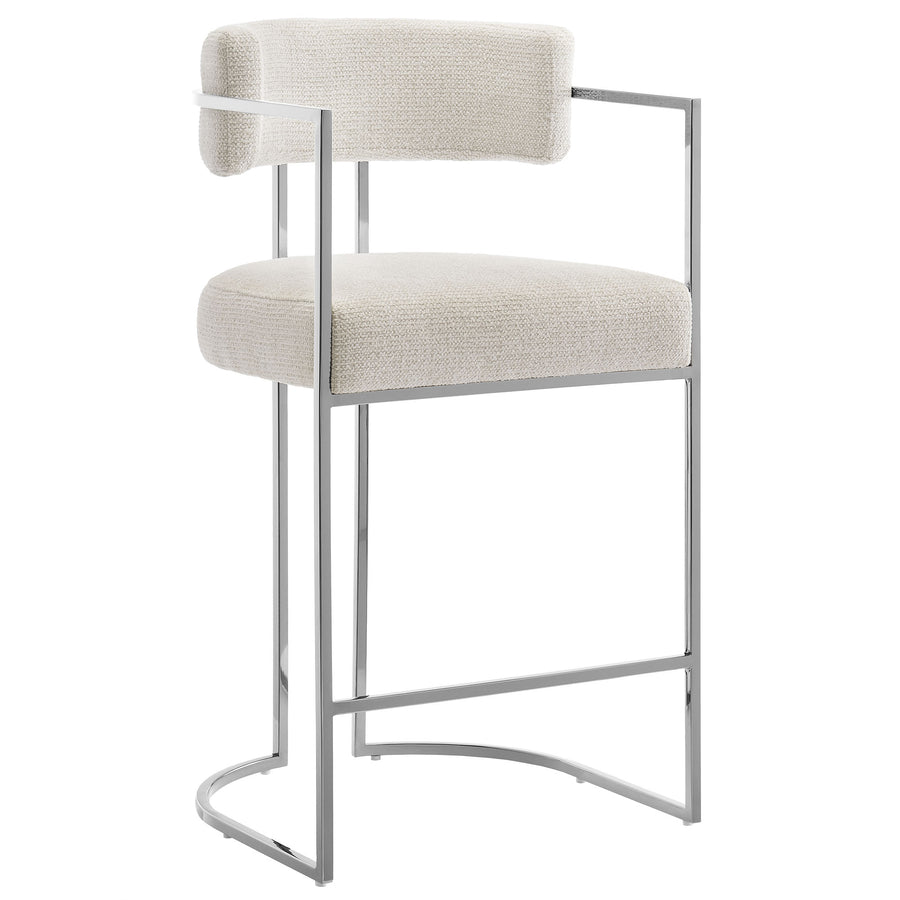 Paxton Curved Back Fabric and Metal Counter Stool in Silver Cream