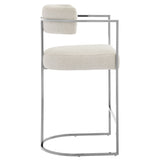 Paxton Curved Back Fabric and Metal Counter Stool in Silver Cream