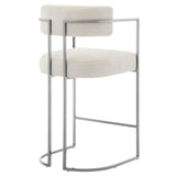 Paxton Curved Back Fabric and Metal Counter Stool in Silver Cream