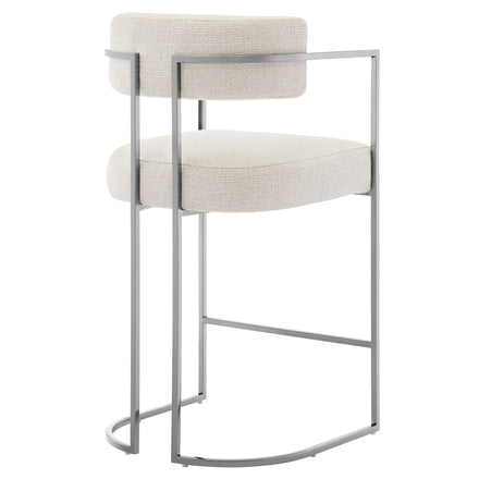 Huron Curved Back Fabric and Metal Counter Stool in Silver Cream