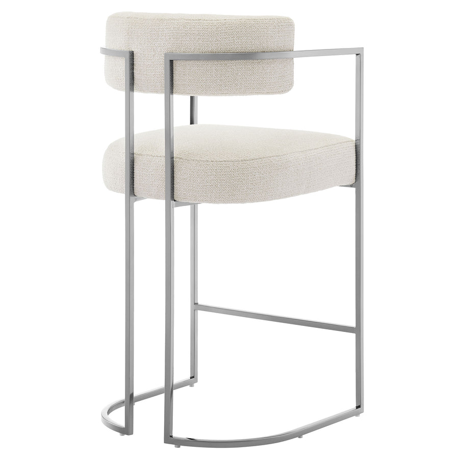 Paxton Curved Back Fabric and Metal Counter Stool in Silver Cream