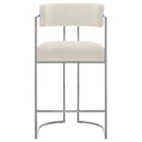 Paxton Curved Back Fabric and Metal Counter Stool in Silver Cream
