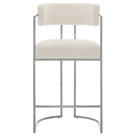 Huron Curved Back Fabric and Metal Counter Stool in Silver Cream
