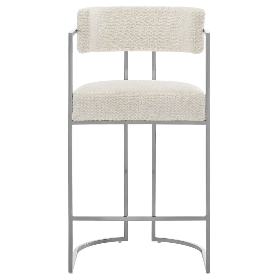 Paxton Curved Back Fabric and Metal Counter Stool in Silver Cream