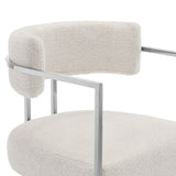 Paxton Curved Back Fabric and Metal Counter Stool in Silver Cream
