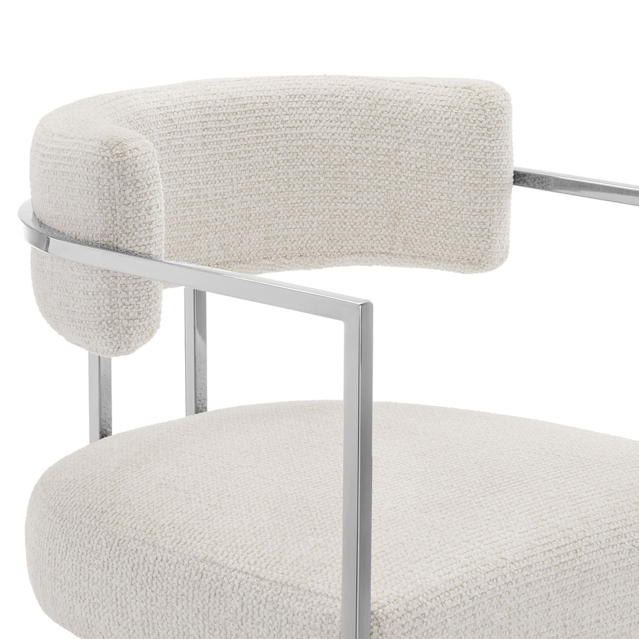 Paxton Curved Back Fabric and Metal Counter Stool in Silver Cream