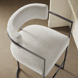 Paxton Curved Back Fabric and Metal Counter Stool in Silver Cream