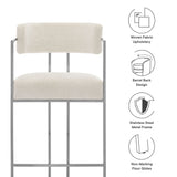 Paxton Curved Back Fabric and Metal Counter Stool in Silver Cream