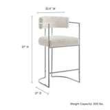 Paxton Curved Back Fabric and Metal Counter Stool in Silver Cream