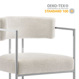 Paxton Curved Back Fabric and Metal Counter Stool in Silver Cream