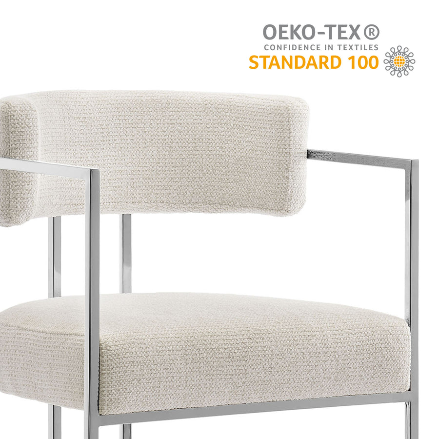 Paxton Curved Back Fabric and Metal Counter Stool in Silver Cream