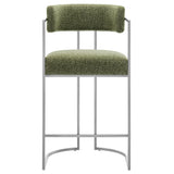 Paxton Curved Back Fabric and Metal Counter Stool in Silver Leaf