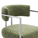 Paxton Curved Back Fabric and Metal Counter Stool in Silver Leaf