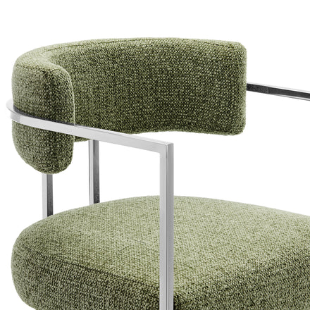 Huron Curved Back Fabric and Metal Counter Stool in Silver Leaf