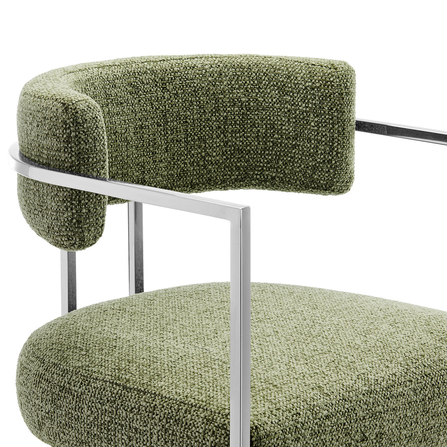 Paxton Curved Back Fabric and Metal Counter Stool in Silver Leaf