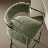 Paxton Curved Back Fabric and Metal Counter Stool in Silver Leaf