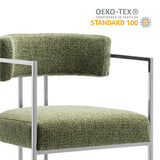 Paxton Curved Back Fabric and Metal Counter Stool in Silver Leaf