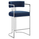 Paxton Curved Back Fabric and Metal Counter Stool in Silver Navy