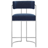 Paxton Curved Back Fabric and Metal Counter Stool in Silver Navy
