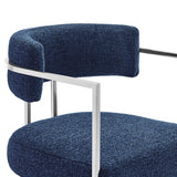 Paxton Curved Back Fabric and Metal Counter Stool in Silver Navy