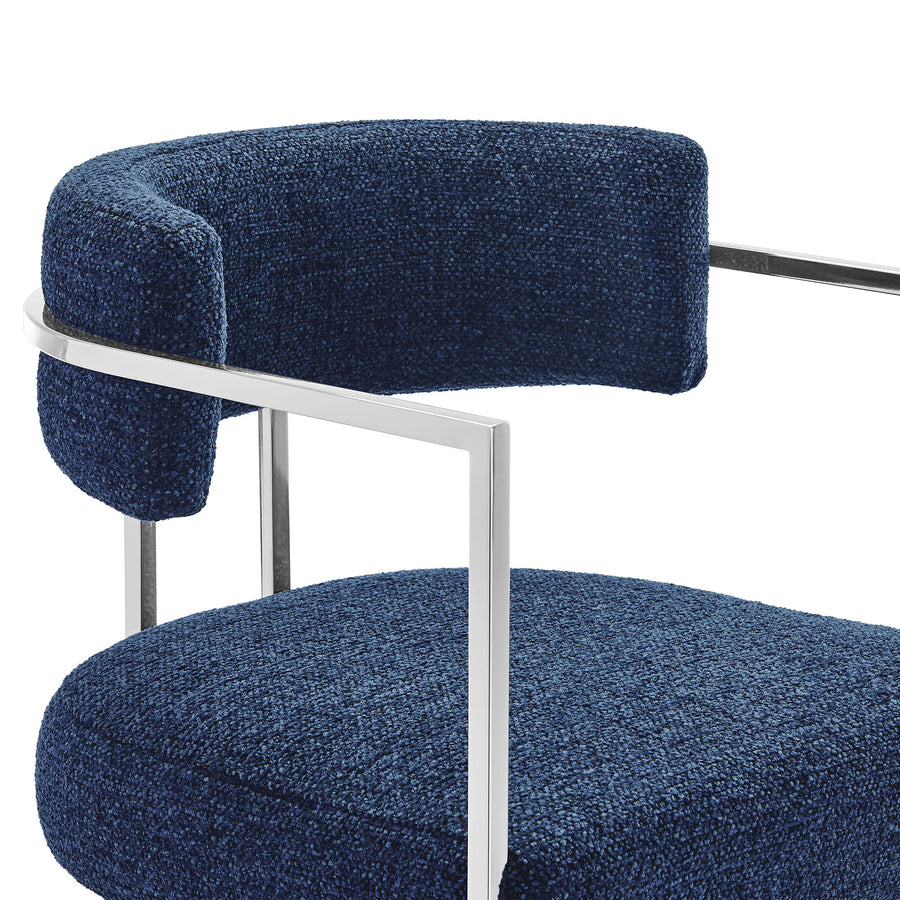 Paxton Curved Back Fabric and Metal Counter Stool in Silver Navy