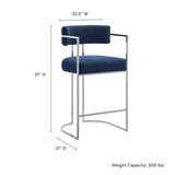 Paxton Curved Back Fabric and Metal Counter Stool in Silver Navy