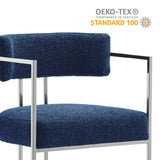 Paxton Curved Back Fabric and Metal Counter Stool in Silver Navy
