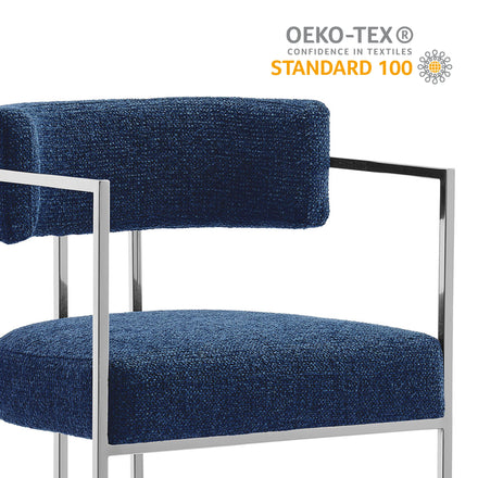 Huron Curved Back Fabric and Metal Counter Stool in Silver Navy