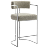 Paxton Curved Back Fabric and Metal Counter Stool in Silver Wheat