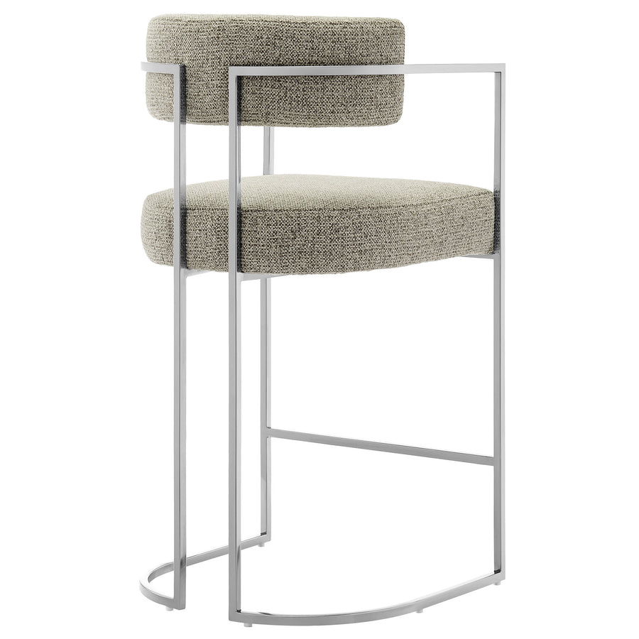 Paxton Curved Back Fabric and Metal Counter Stool in Silver Wheat