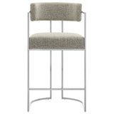 Paxton Curved Back Fabric and Metal Counter Stool in Silver Wheat
