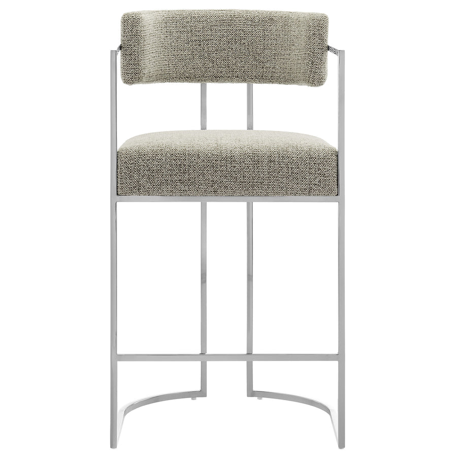 Paxton Curved Back Fabric and Metal Counter Stool in Silver Wheat