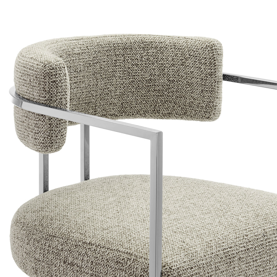 Paxton Curved Back Fabric and Metal Counter Stool in Silver Wheat