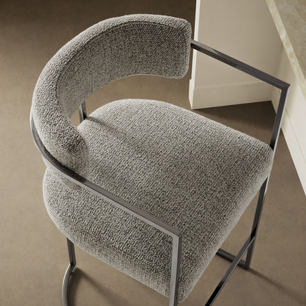 Huron Curved Back Fabric and Metal Counter Stool in Silver Wheat