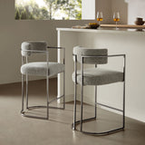 Paxton Curved Back Fabric and Metal Counter Stool in Silver Wheat