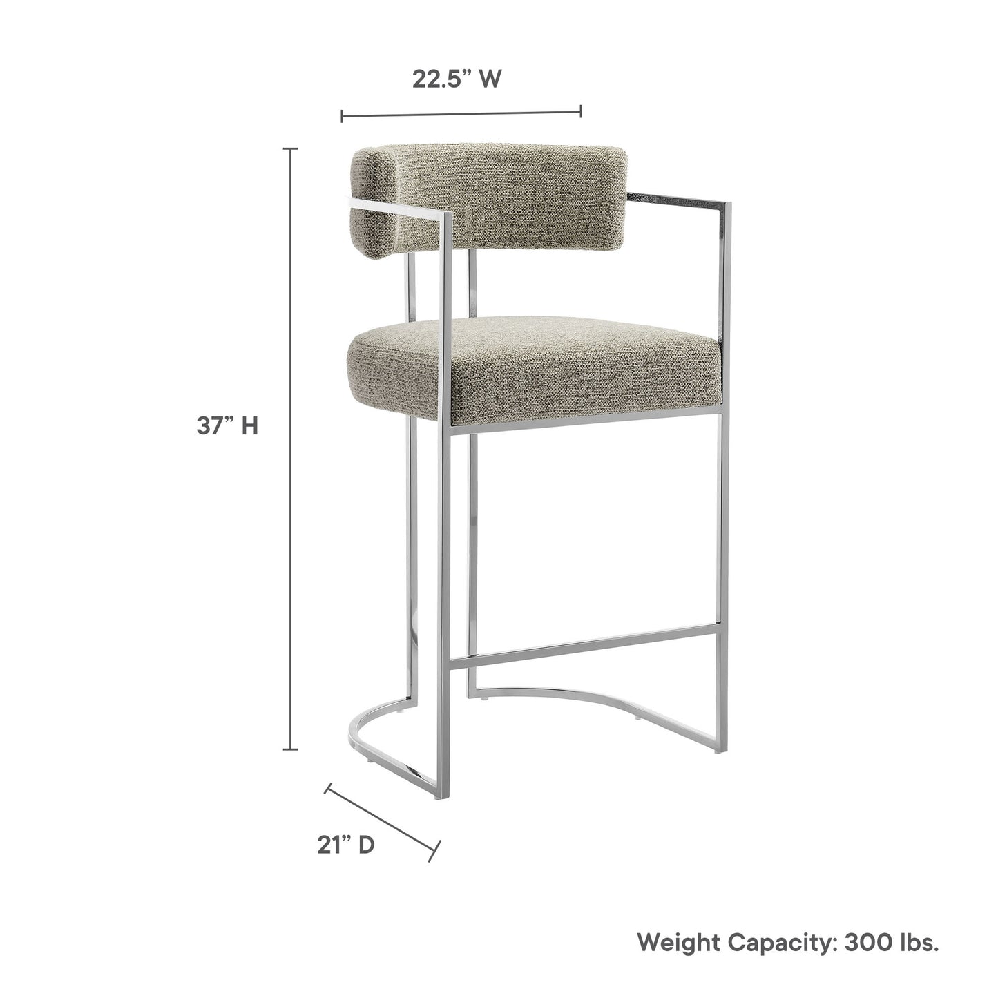 Huron Curved Back Fabric and Metal Counter Stool by Furniture For America