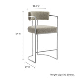 Paxton Curved Back Fabric and Metal Counter Stool in Silver Wheat