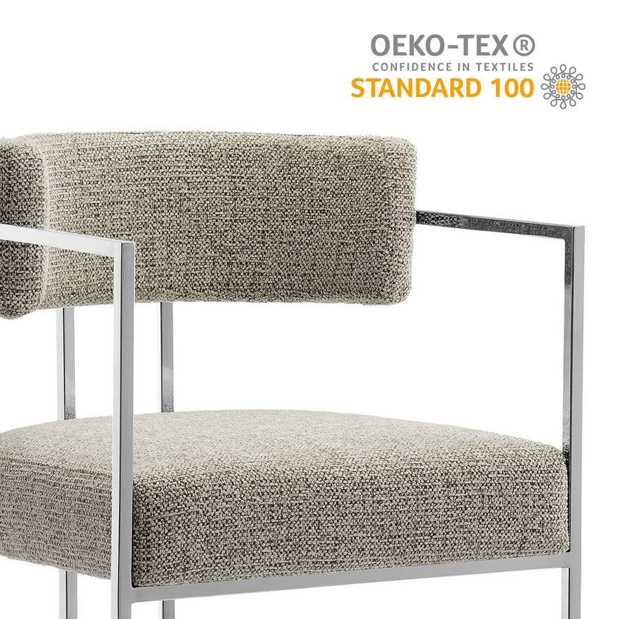 Paxton Curved Back Fabric and Metal Counter Stool in Silver Wheat