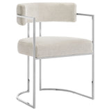 Paxton Curved Back Fabric and Metal Dining Accent Chair in Silver Cream