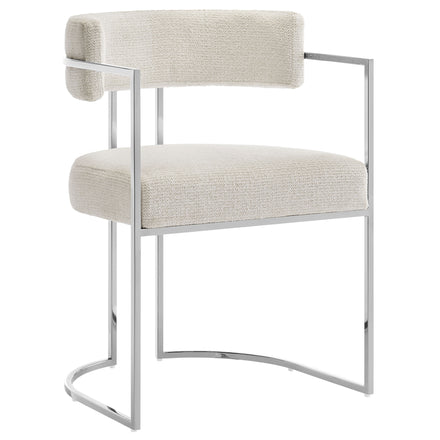 Huron Curved Back Fabric and Metal Dining Accent Chair in Silver Cream