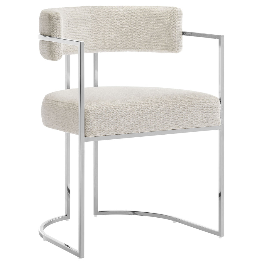 Paxton Curved Back Fabric and Metal Dining Accent Chair in Silver Cream