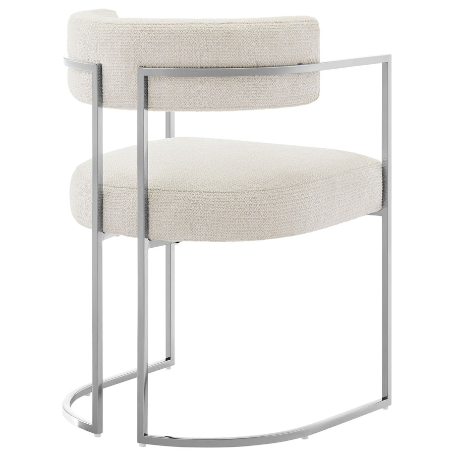 Paxton Curved Back Fabric and Metal Dining Accent Chair in Silver Cream